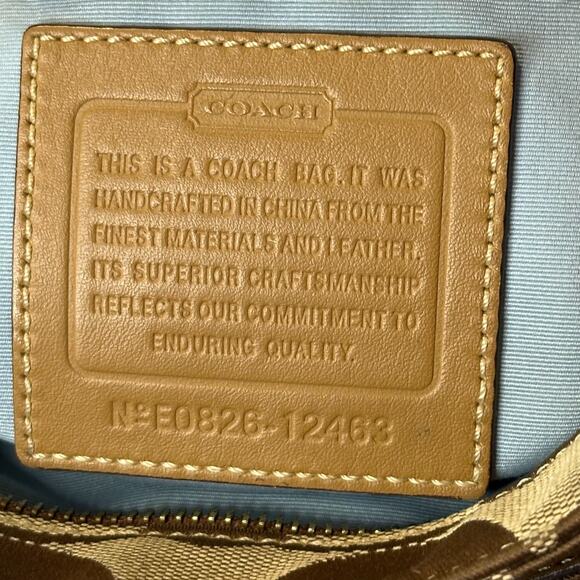 COACH Hamptons Medium Madeline Satchel Handbag Brown Monogram Leather Trim - Picture 9 of 15